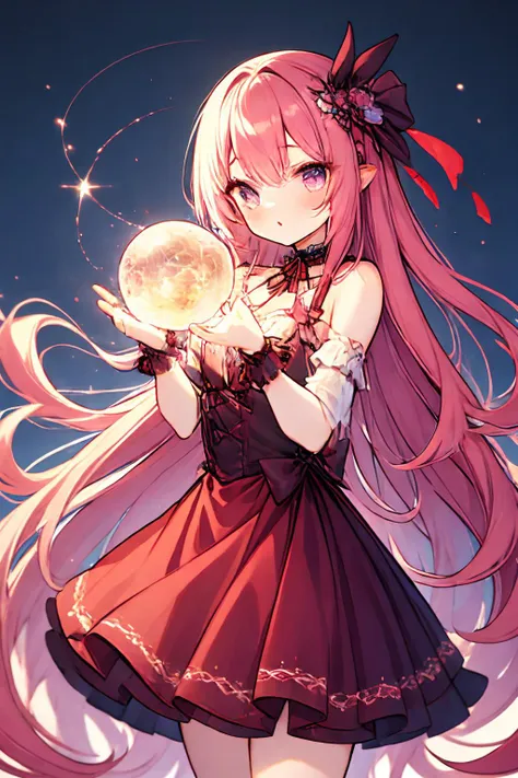 a girl with long pink hair holding a crystal ball