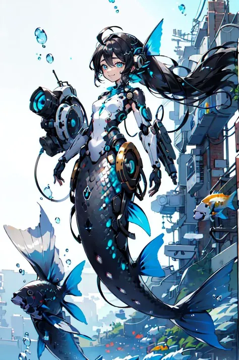 <lora:v1.0 fish ears_20230630143856-000018:0.7> Fish ear, Mermaid, (machine: 1.1), (Mecha: 1.1), (Mechanical fish tail: 1.5), (fin: 1.2), (Human arm: 1.2), underwater,, ultra detailed, masterpiece, best quality, aesthetic, detailed,, solo, smile, 1girl, aq...