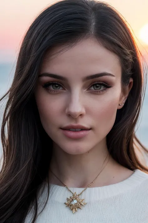 a woman with long hair and a necklace on her neck