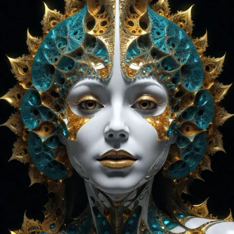 grotesque ugly atrocious female face  showcasing a unique form of fractal artistry by rebuilding the face using 3d fractals and 3d geometry to reconstruct the facial image using 3d fractals, PhotoRealistic, Abomination, Double Exposure Style, Volumetric Li...