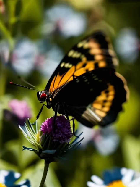 wings, solo, blurry, flower, no humans, depth of field, blurry background, bug, butterfly