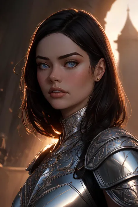 carmenIbanez, fcPortrait ,<lyco:CarmenIbanez-Fc-V1:1.0>, (masterpiece), (extremely intricate:1.3), (realistic), portrait of a girl, the most beautiful artwork in the world, (medieval armor), metal reflections, upper body, outdoors, intense sunlight, far aw...