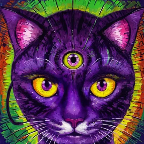 (green 1woman:1cat:5 with purple eyes (demonic third eye on forehead)), face focus, cat paw, art style Slava Ilyayev,  pyramid at night in the background,
<lora:Slava Ilyayev:0.7>
,<lora:demonic_third_eye:0.6>