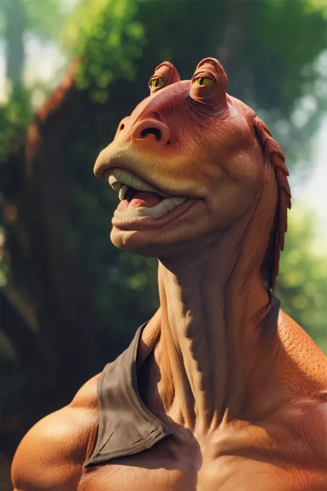 muscles, bodybuilder, jarjar, jarJarBinks,  bokeh background, fcPortrait  <lora:character_jarJarBinks_v3:0.7>,