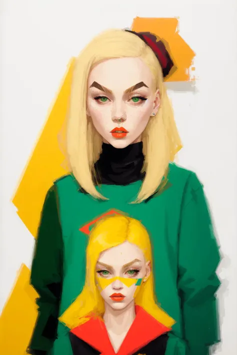 abstract 1998 european blond hiphop girl by sachin teng x supreme, attractive, stylish, designer, green, asymmetrical, geometric...