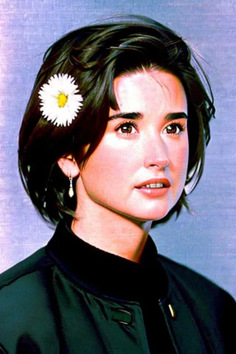 arafed portrait of a woman with a flower in her hair