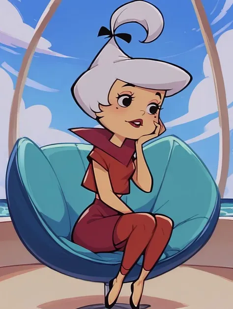 a cartoon character sitting on a bean bag chair on the beach