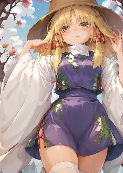 anime girl in a purple dress and hat posing for a picture