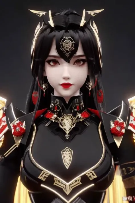 ((high quality)), ((masterpiece)), 8k, upper body, 1girl, face focus, black hard surface mecha, machina, sliver mech, red armor, black coated mech, golden earrings, Exoskeleton, black and golden mask, black machina mechanized girl, upper body, 1girl, face ...