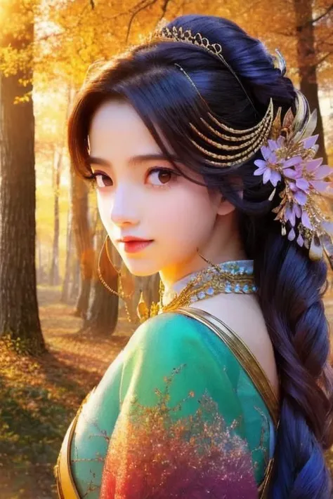 a woman with long hair and a flower in her hair