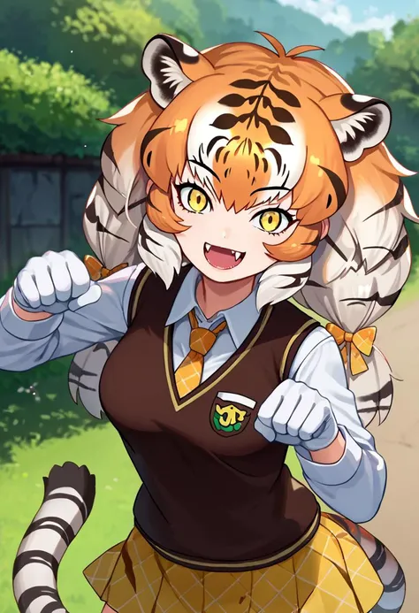 score_9, score_8_up, score_7_up, source_anime, solo, 1girl, kfsibtiger, tiger girl, tiger print, happy, looking at viewer, fangs...