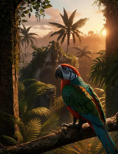 there is a parrot sitting on a branch in the jungle