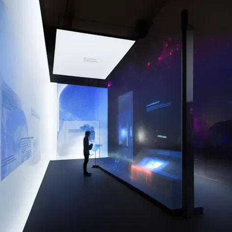 science and technology exhibition hall, science and technology museum, there are many led display screens on the wall, there is ...