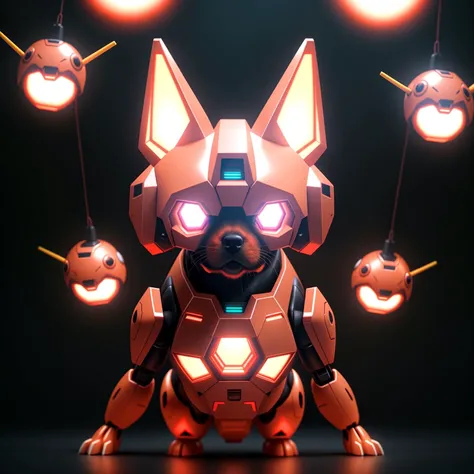 3D render of one designer kawaii Quiet Harbor colored slime dog, with glowing lights,, reflections, raytracing, raytraced, unreal engine 5, gundam,   highres, masterpiece, perfect ligthing, bloom, night, dark, cinematic lighting, facing camera, looking at ...