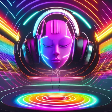 conceptual artwork of  neon   music,  rainbowshift, cute