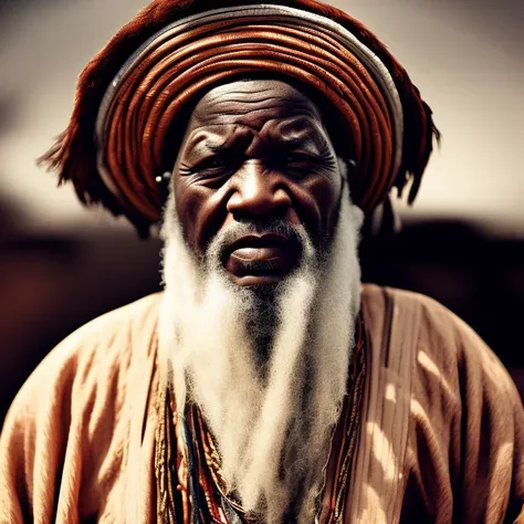 a realistic photo of an old black african man in traditional clothes