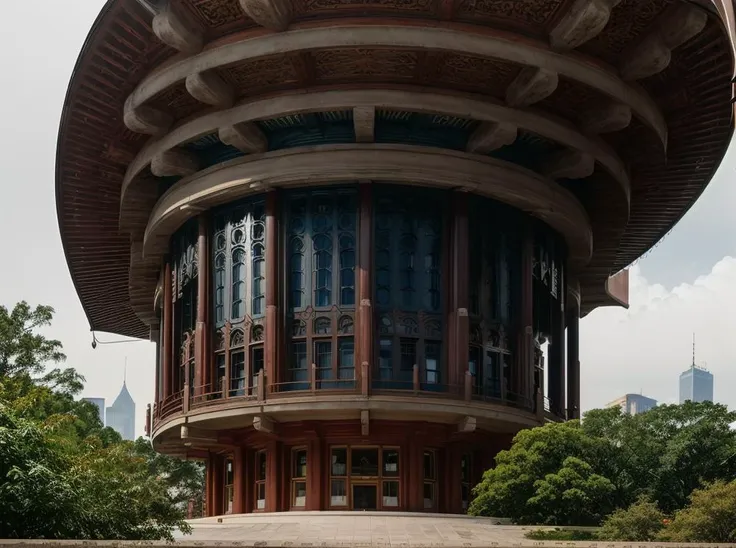 there is a large building with a circular roof and a clock on it