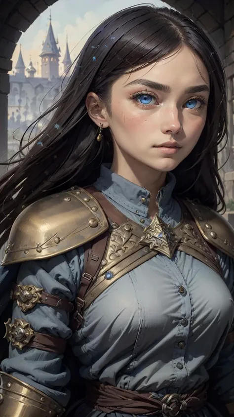 best quality,masterpiece,highly detailed,ultra-detailed, 
 <lora:neg4all_bdsqlsz_V3.5:-1>
 <lora:gouache:1>by  gouache (medium), (brush stroke:1.3), photorealistic,, medieval,1girl,(Brigandine with splinted arms),An armor made of brigandine with additional...