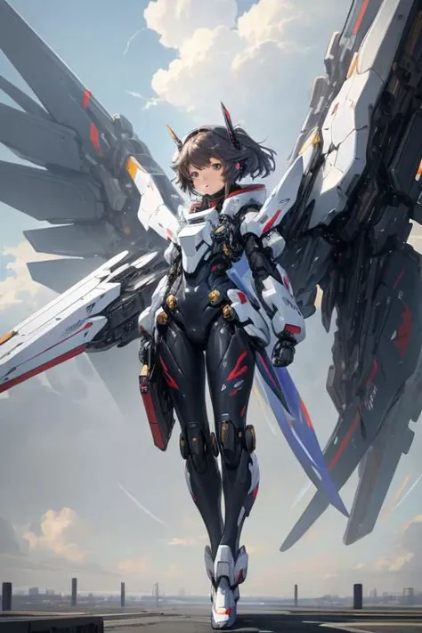 mecha,1girl,full body,<lora:mechanical_wings-000007:1>,mechanical_wings,thrusters,sky,cloudy sky,(masterpiece, best quality, high quality, highres, ultra-detailed),<lora:GoodHands-beta2:1>,