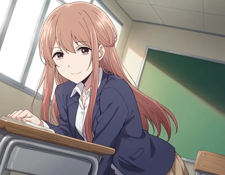 anime girl sitting at a desk with a laptop in front of her