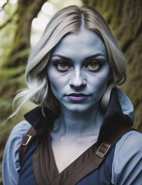 a close up of a woman with blue makeup and a blue face paint