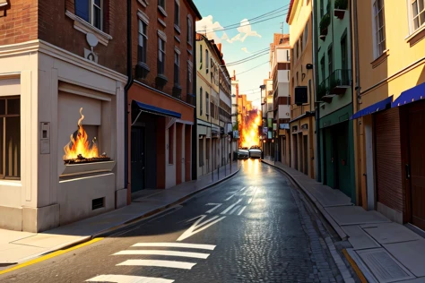 there is a fire that is burning in the middle of a street