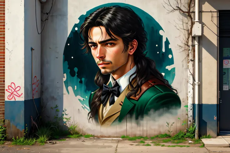 painting of a man with long hair and a green jacket