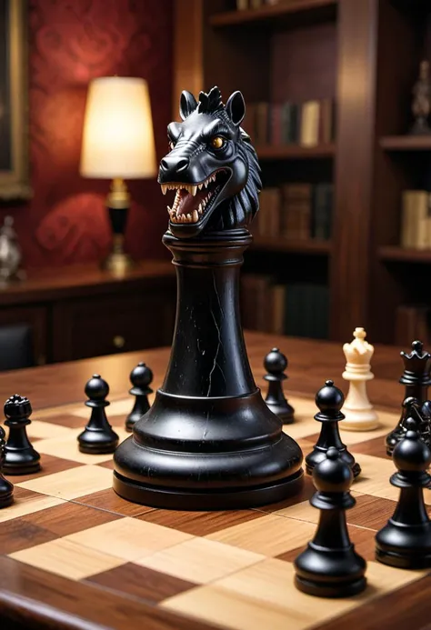 cinematic photo photo realistic,
intrinsic plate board of chess with horror creatures  . 35mm photograph, film, bokeh, professional, 4k, highly detailed