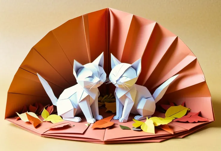 score_9, score_8_up, score_7_up, 
origami style, three kittens under a pile of leaves, garden, autumn
. paper art, pleated paper, folded, origami art, pleats, cut and fold, centered composition