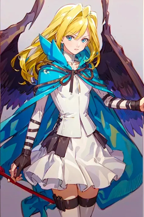 <lora:RtPL-Malice:1> malice_(riviera), black_wings, blonde_hair, long_hair, blue_cape, white_dress, angel_wings, gloves, <lora:NishiharaIsao:1>, ultra detailed, masterpiece, best quality, aesthetic, detailed,