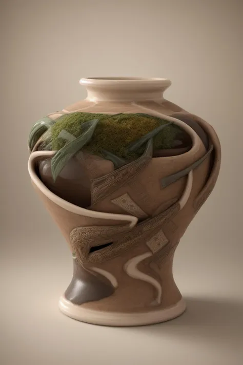 there is a vase with a mossy decoration on it