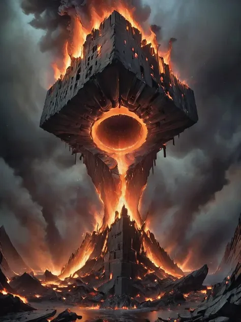 a large tower with a massive fire inside of it