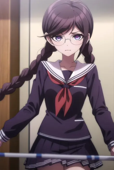 toukofukawa, <lora:touko fukawa s1-lora-nochekaiser:1>,
touko fukawa, long hair, bangs, brown hair, braid, glasses, mole, twin braids, mole under mouth, round eyewear, (brown eyes:1.3),
BREAK skirt, shirt, long sleeves, school uniform, serafuku, sailor col...