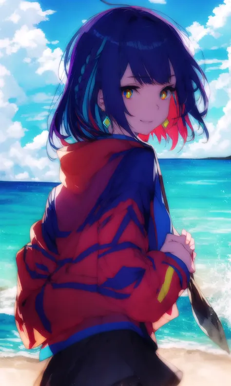 anime girl with a knife on the beach