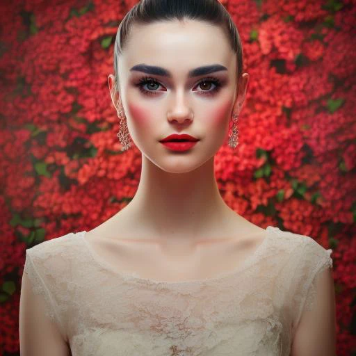 a woman with a red lipstick and a white dress posing for a picture