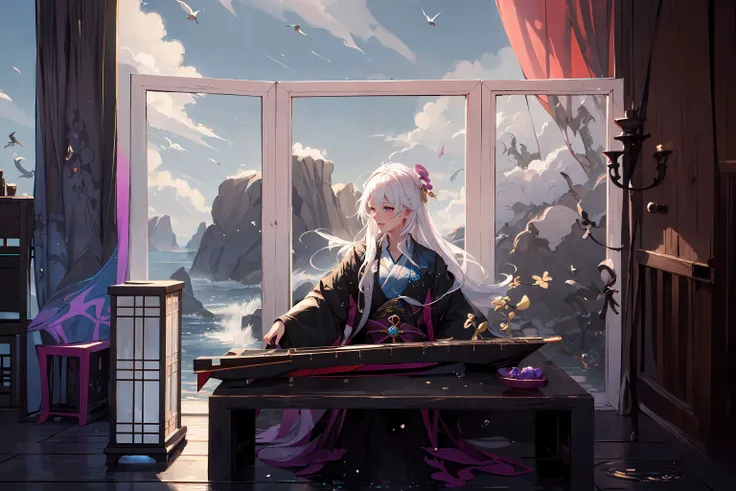 (masterpiece:1.2), best quality,PIXIV, splashing ink,Elaina,
1girl,solo,white hair,long hair,purple eyes,Stream, stone, play guzheng, sit
<lora:splashing ink_20230807094909:0.5:MIDD>