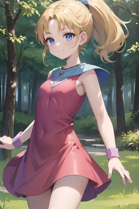 masterpiece, best quality,ultra detail,4k <lora:GoodHands-vanilla:0.6>girl,.petite,smile,close up,krile ff5, <lora:krile ff5:0.7>forest,blue eyes,blonde ponytail,dancer dress,knife,dancing