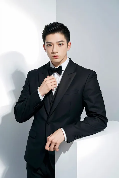 1man,black suit,white background, <lora:Mackenyu-04:1>