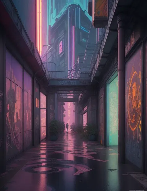 scenery, art nouveau, cyberpunk, homey, parallax mapping, decima engine, graffiti, color grading, impressionism art