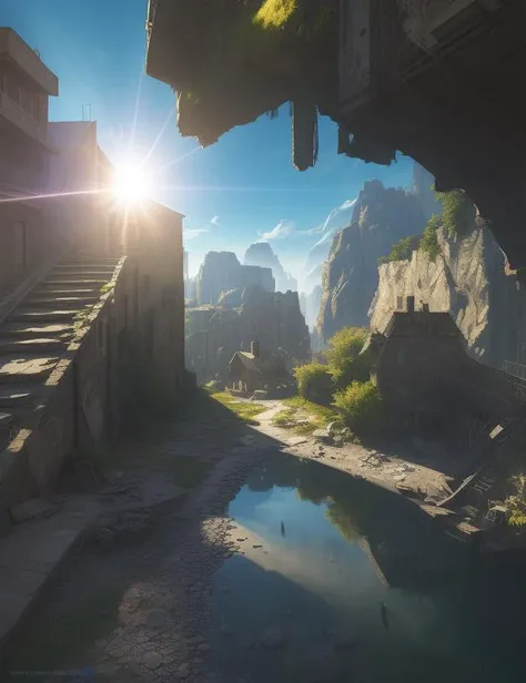 scenery, stuckism, , vibrant, anamorphic lens flare, cryengine, sublime, sgraffito, collage art