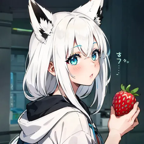 1girl, solo, fubuki, upper body, white hair, single side braid, (strawberry:1.4)<lora:shirakami_fubuki_9_outfits:1>