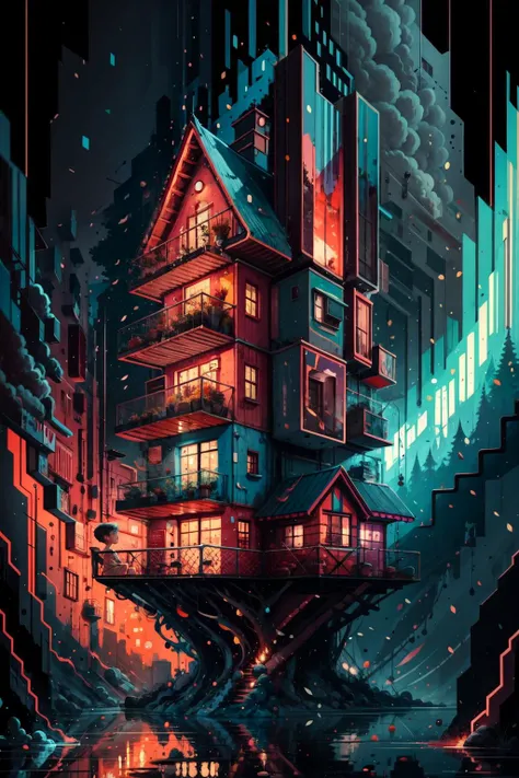 a digital painting of a house in the middle of a city