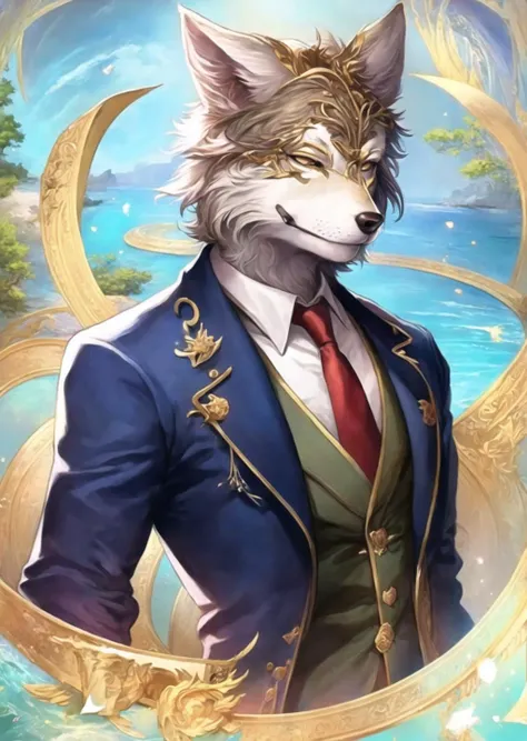 1boy, male focus, solo, furry, suit, necktie, half body