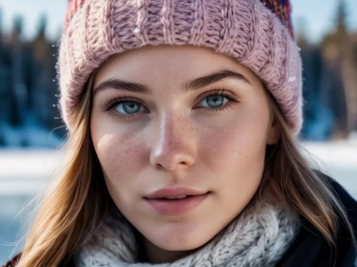 RAW photo, ultra detailed portrait, a beautiful 22yo Norwegian woman, 8k uhd, dslr, soft lighting, high quality, cute face, filtered winter light, weathered skin, highly detailed skin, textured skin, skin pores, skin blemish, imperfect skin, intricate skin...