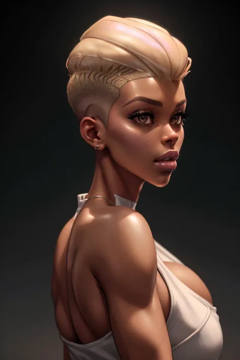 a 42 yo woman, blonde, (hi-top fade:1.3), dark theme, soothing tones, muted colors, high contrast, (natural skin texture, hyperrealism, soft light, sharp) <lora:th3p1t_b:0.6> th3p1t, <lora:more_details:0.8>