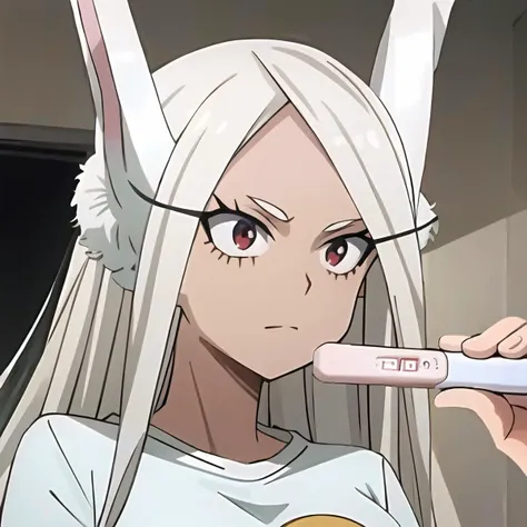 anime girl with long white hair holding a toothbrush in her hand