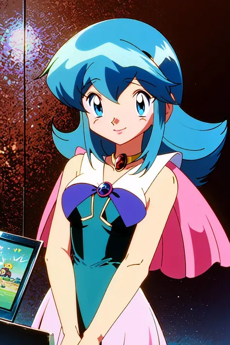 a 20 years old girl, solo,   <lora:pokemovies_v1:1.0>  , pokemovies, sugimori ken, ken sugimori ken (style),  masterpiece, best quality, 1girl, <lora:GoodHands-vanilla:1.0>, happy, smile, anime screencap, cowboy shot, kagome,  <lora:dark_magician_girl:0.8>...