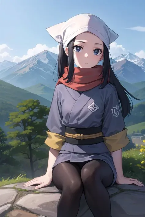 pokemonakari, <lyco:pokemonakari-lyco-nochekaiser:1>,
pokemonakari, black hair, (grey eyes:1.5), long hair, ponytail, sidelocks, (small breasts:1.2),
BREAK black pantyhose, black undershirt, brown footwear, head scarf, jacket, loose socks, pantyhose, red s...