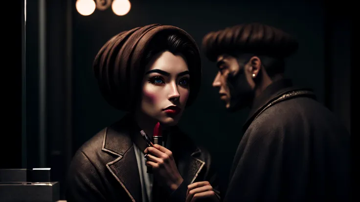 araffes woman with a red lipstick and a man with a beard