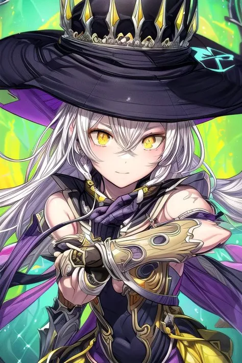 a woman in a witch hat holding a sword and a sword